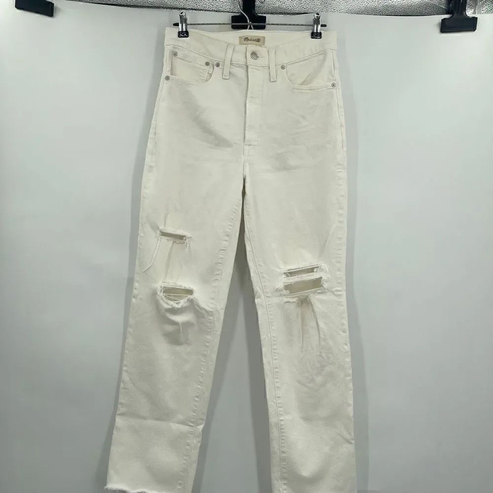 Madewell Women's White Mid-Rise Perfect Vintage Straight Tile Jeans Size 28